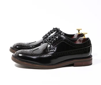 Мужские оксфорды ручной работы, модельные туфли с резьбой из натуральной телячьей кожи, классическая деловая официальная обувь для мужчин  5
