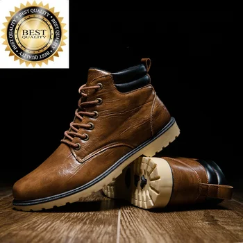 Мужские осенне-зимние Модные коричневые ботинки, Удобные кожаные ботильоны, Повседневная рабочая обувь на платформе со шнуровкой, Bota Masculina  5