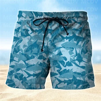Мужские пляжные шорты Ocean Shark синего камуфляжа, Плавательные шорты Shark в мужских купальниках, Мужская доска для плавания Shark  5