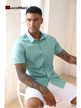 Мужские простые модные универсальные однотонные повседневные рубашки с коротким рукавом MAGCOMSEN  10