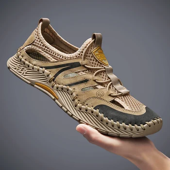 Мужские сандалии Пляжные вьетнамки Высококачественные нескользящие слипоны Удобная брендовая Летняя повседневная обувь Кожаные уличные походные ботинки  4