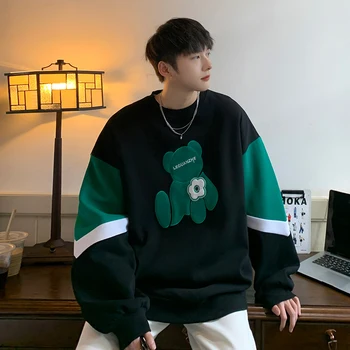Мужские толстовки Privathinker Green Bear, модные брендовые новые уличные пуловеры, толстовки унисекс в корейском стиле, свободная мужская одежда  5