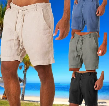 Мужские хлопчатобумажные льняные шорты, брюки, мужские пляжные шорты оптом на заказ, дышащие хлопчатобумажные льняные спортивные шорты, летние дышащие  5