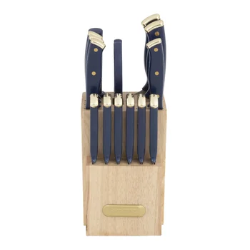 Набор ножевых блоков Farberware с тройными заклепками из 15 предметов темно-синего и золотого цветов  5