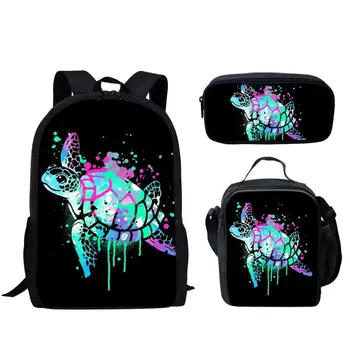 Набор рюкзаков Bling Neon Sea Turtle, Персонализированный ланч-бокс, пенал для мальчиков и девочек, 3 предмета, рюкзаки, школьные сумки для подростков  2