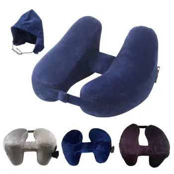Надувная подушка для шеи с запатентованным клапаном Для хранения телефона, портативная Н-образная подушка для путешествий в самолете, Автомобильная подушка для шеи  5