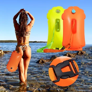 Надувной буй для плавания, хорошо видимый буй, утолщенная двойная подушка безопасности, водонепроницаемая портативная вспомогательная защита от утопления для плавания  5