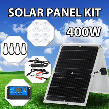 Наружный комплект складных солнечных панелей мощностью 400 Вт Гибкие комплектные солнечные элементы Зарядное устройство с контроллером для телефона автомобиля фургона лодки Сейф  10
