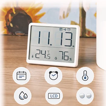 Настенные часы Магнитный цифровой будильник ЖК-дисплеи с большим экраном Настольные Часы Термометр Измеритель влажности Монитор  5