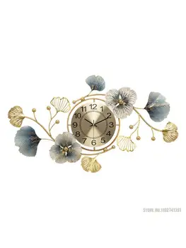 Настенные часы Современный дизайн Китайские креативные часы освещение гостиной Роскошное украшение в виде листьев гинкго Карманные часы  5