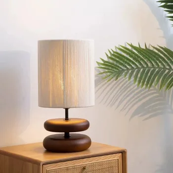 Настольная лампа из массива дерева Ваби-саби, цвет орехового дерева, прикроватная тумбочка для гостиной, кабинета, офиса, спальни, светодиодная настольная лампа, ночник  5