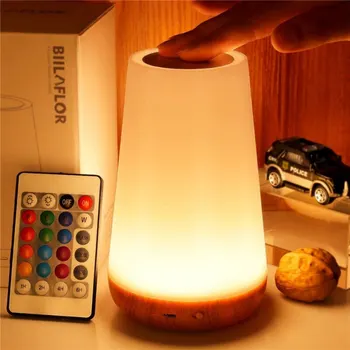 Настольная лампа Прикроватная лампа для спальни 13 Цветов, меняющий Сенсорный ночник RGB с дистанционной регулировкой яркости, USB Перезаряжаемый портативный комнатный светильник  3