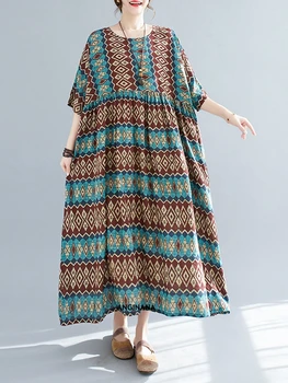 Негабаритный 8XL 130 Кг, новое Летнее Клетчатое Свободное платье Dalian, женское повседневное платье большого размера с ретро-принтом, Корейское женское длинное платье большого размера  5
