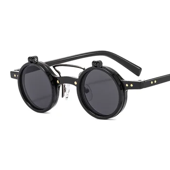 Новая круглая оправа, солнцезащитные очки в стиле панк с двойным покрытием, мужские и женские мотоциклетные тренды, индивидуальность  10