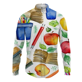 Новая мужская рубашка фруктовые канцелярские принадлежности, сшивающая мужская рубашка с 3D принтом, забавный стиль, мужская рубашка, модная высококачественная мужская рубашка  5