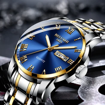 Новейшие наручные часы BELUSHI для мужчин люксового бренда, деловые мужские часы из нержавеющей стали, золотые, кварцевые, ретро римские цифры, светящиеся  4