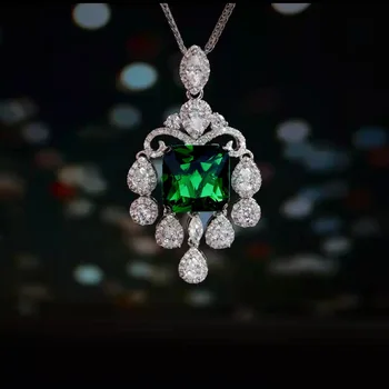 Новое изумрудное ожерелье, дизайн для тяжелой промышленности, Роскошная подвеска-капелька с квадратным бриллиантом  2