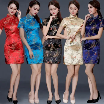 Новое модное летнее платье-чонсам в стиле ретро Китайской Республики, усовершенствование стиля, короткий чонсам с короткими рукавами, l-образный подиум, короткий чонсам  10