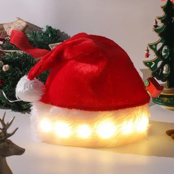 Новое Рождественское украшение Плюшевые Светящиеся Светодиодные Принадлежности для Рождественских шляп  0