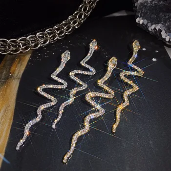 Новые длинные серьги с украшением в виде животных с кристаллами, модные серьги в виде змейки серебристого цвета для женщин, женские сексуальные украшения для вечеринок  5