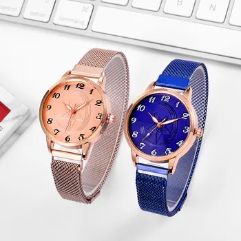 Новые женские часы, кварцевые часы высшего класса, водонепроницаемые и дышащие женские часы с магнитной пряжкой, стальной ремешок, изысканные часы  5