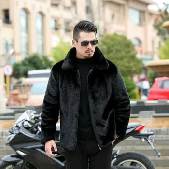 Новые зимние пальто из искусственного меха норки, мужская куртка с толстым отложным воротником/капюшоном, куртка из искусственного меха, мужское черное пальто  4
