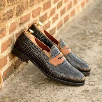 Новые лоферы, мужская обувь из искусственной кожи, модные универсальные деловые повседневные туфли-слипоны с маской под крокодиловую кожу CP191  1