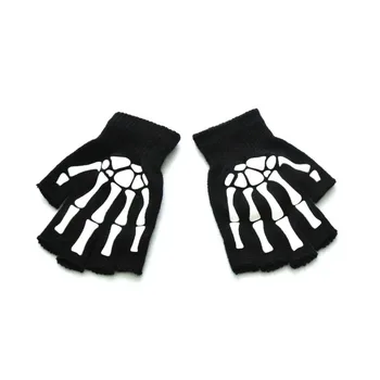 Новые панк-перчатки Унисекс на Хэллоуин, перчатки со скелетом и черепом, светящиеся в темноте, зимние вязаные варежки без пальцев  5