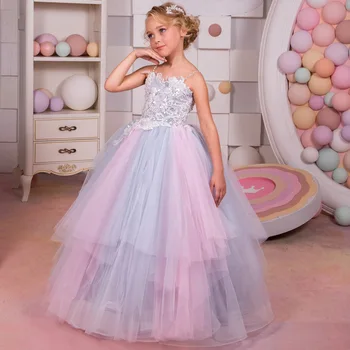Новый подвесной ремень для детской одежды, пышное свадебное платье с радужными фрагментами и цветами для девочек, платье в пол для мальчиков с цветами  2