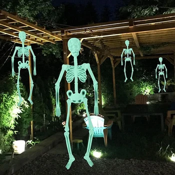 Новый Страшный реквизит для Хэллоуина, Светящийся Подвесной Скелет, Украшение для вечеринки в честь Хэллоуина, Дома, на открытом воздухе, во дворе, в саду, Подвижный Светящийся Поддельный Череп  2
