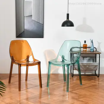 Обеденные стулья с прозрачным дизайном, скандинавские промышленные пластиковые кухонные обеденные стулья, мобильная мебель для дома Cadeira YX50DC  5