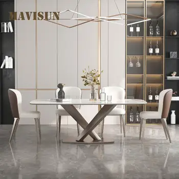 Обеденный стол с 6 стульями, кухонная мебель в скандинавском минималистичном стиле, домашний свет, Роскошный Мраморный Современный креативный набор для обеденного стола  5