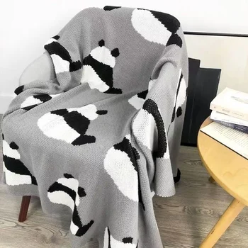 Одеяло с мультяшной пандой INS Вязаное одеяло Офисное Ворсовое одеяло для кровати Чехол для дивана Ленивый Чехол для дивана Покрывало Плюшевые пледы  3