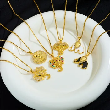 Ожерелье в виде слона из нержавеющей стали, Золотое Уникальное ожерелье в стиле хип-хоп, Африканское ожерелье в виде радуги с животными, подвеска в виде слона, Аксессуары Y2K  5
