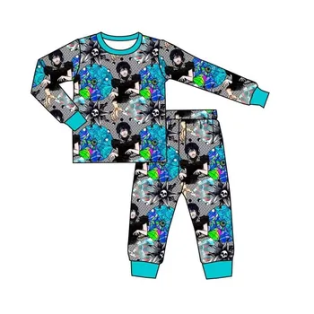 Оптовые пижамные комплекты для маленьких девочек и мальчиков по средам, детские штаны с длинными рукавами, два костюма, детская пижамная одежда  4