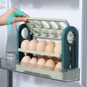 Органический холодильник для хранения продуктов большой емкости, боковой лоток для яиц, 3-слойный выдвижной ящик для яиц, Откидная коробка для яиц на 30 ячеек  10