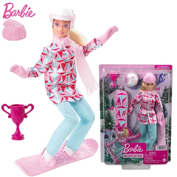 Оригинальная кукла Барби, сноубордистка, Тема зимних видов спорта, Светлые волосы, Модная куртка, Брюки, Аксессуары, Игрушки для детей, Набор для снегоходов  5