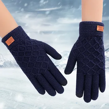 Осенне-зимние вязаные теплые перчатки с утолщением из флиса, зимние перчатки для верховой езды  3