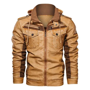 Осенне-зимние мужские мотоциклетные кожаные куртки, флисовые повседневные теплые куртки из искусственной кожи, пальто, мужская тонкая уличная одежда, Кожаная верхняя одежда  5
