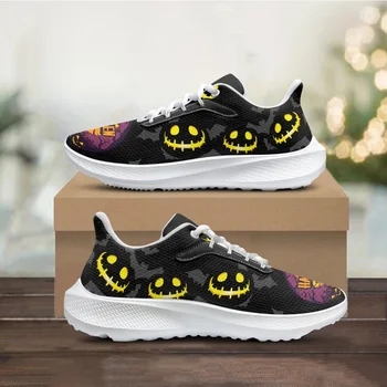 Осенние женские кроссовки на плоской подошве с тыквой на Хэллоуин, повседневные кроссовки для девочек, подарок, уличные теннисные туфли унисекс 2023 г.  5