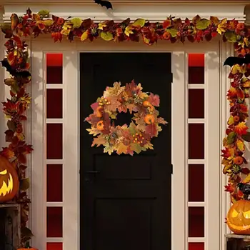 Осенний тыквенный венок, подвешенный к двери для сбора урожая, для дворового празднования  5
