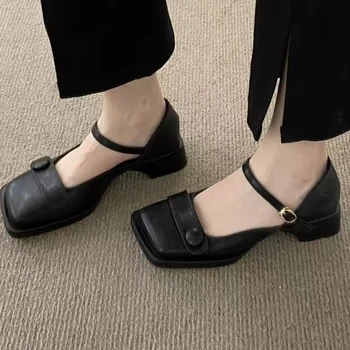 Осенняя Новая женская обувь Mary Jane в стиле ретро с квадратным носком, Босоножки для прогулок на низком каблуке, повседневное платье с пряжкой, обувь из искусственной кожи Lesther  5