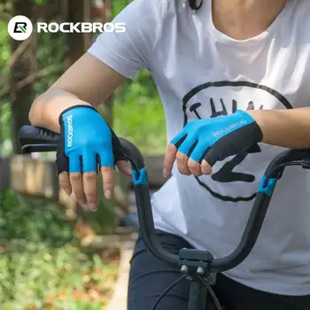 Официальные велосипедные перчатки ROCKBROS Дышащие Велосипедные Перчатки с губкой на половину короткого пальца Перчатки MTB Унисекс 5 Цветов  2