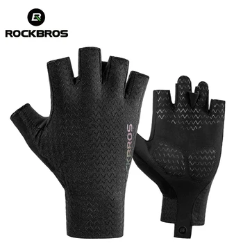 Официальные велосипедные перчатки ROCKBROS, осенне-весенние перчатки для MTB велосипеда, SBR-накладка на полпальца, Wo, дышащие противоударные перчатки  1