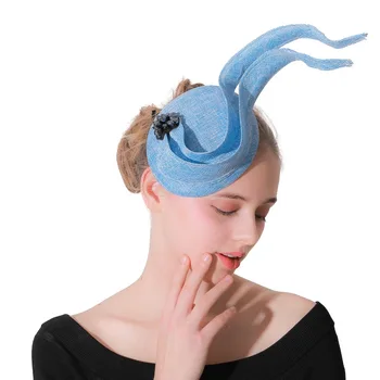 Очаровательные светло-голубые Имитационные Шляпы Sinamay Fascinators, Элегантные женские Аксессуары для волос, Модные головные уборы в Кентукки  10