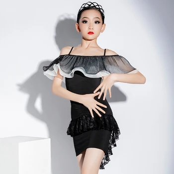 Платья для латиноамериканских танцев с открытыми плечами для девочек, костюм для выступлений на сцене, летняя тренировочная одежда, юбка-боди VDB7125  5