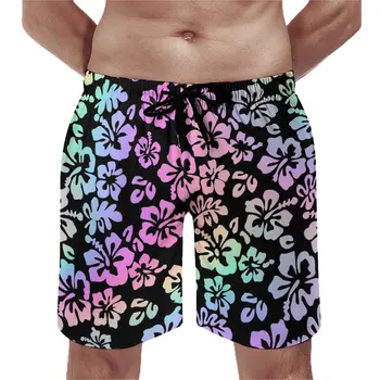 Пляжные шорты с тропическим цветочным рисунком, летние спортивные пляжные шорты с принтом гибискуса, мужские быстросохнущие повседневные пляжные плавки Оверсайз с принтом  5