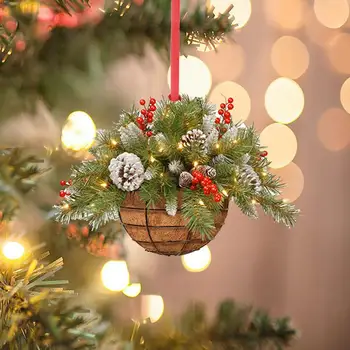 Подвеска в виде Рождественской елки, многоразовые елочные украшения, 5 деревянных подвесных корзин с искусственной зеленью, цветные шарики для вечеринки  5
