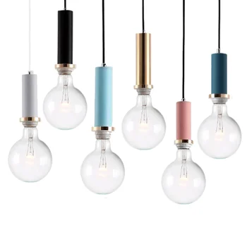 Подвесные светильники Nordic Simple из многоцветной алюминиевой трубки, современная прикроватная тумбочка для спальни, столовая, подвесной светильник, светильники для бара / кафе  5