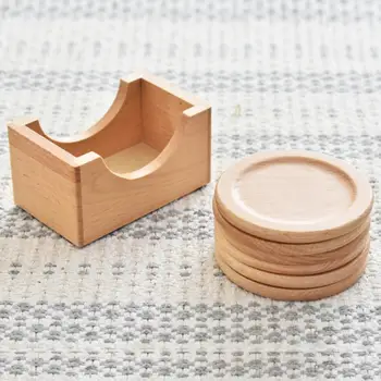 Подставка для горячих кружек, набор деревянных подставок в японском стиле с ящиком для хранения, натуральное дерево, термостойкое, нескользящее, идеально подходит для столешницы  5
